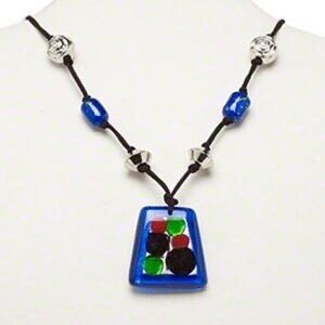 Handcrafted Lampwork Glass Cobalt Blue Multi Trapezoid Circles Pendant Necklace